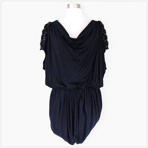 Catherine Malandrino Black Draped Jeweled Shoulder Blouson Mini Dress NWT NEW S
